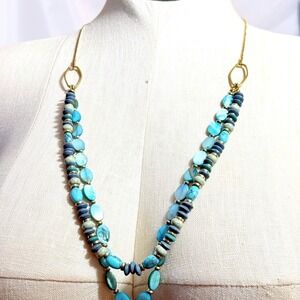 Turquoise Blue Beaded Double-Strand Necklace - 46" can be shortened to 16"